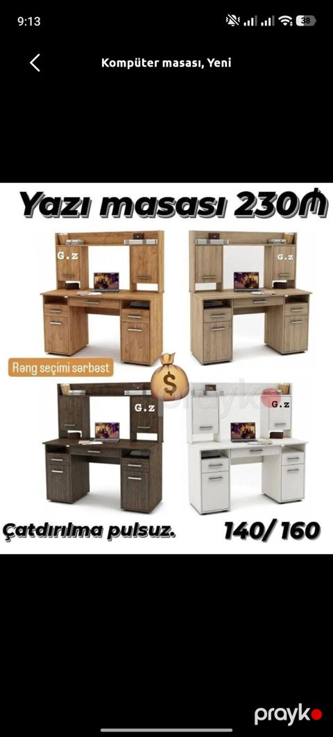 Yazı/kompüter masası – 230₼ - Ölçülər: 140/160 (eni variantları