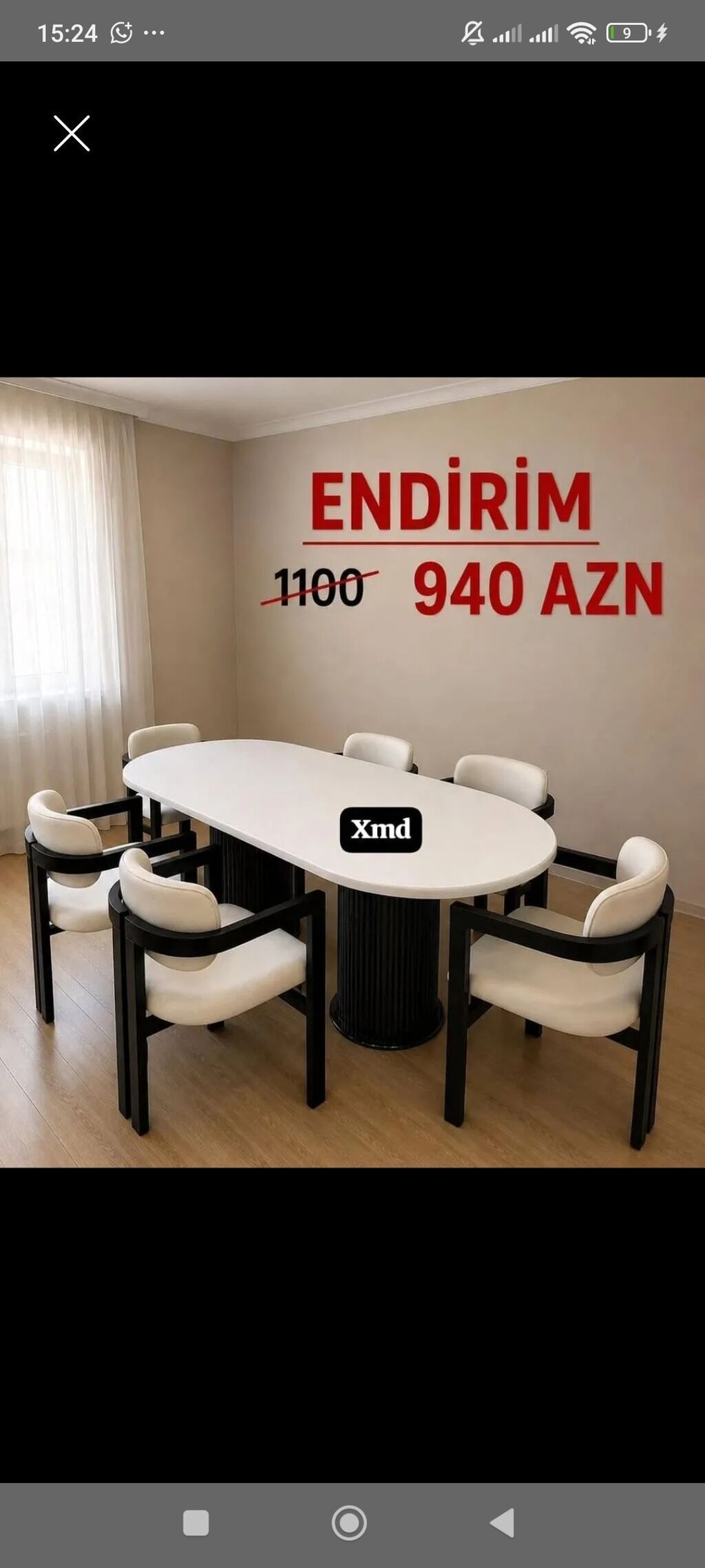 Masa və 6 stuldan ibarət müasir yemək dəsti. Dəstin dizaynı zərif və