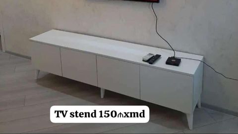 Ağ rəngli TV stendi - Minimalist, müasir dizayn - Dörd qapılı geniş