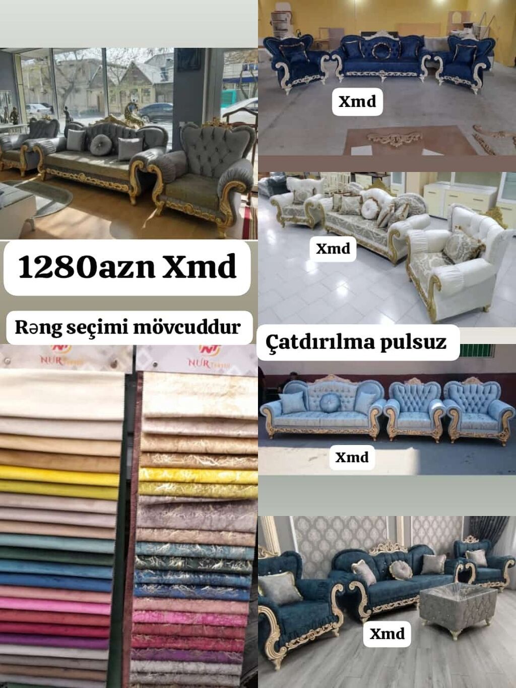 Klassik üslublu yumşaq mebel dəsti – taxta karkas, oyma qızılı - 1