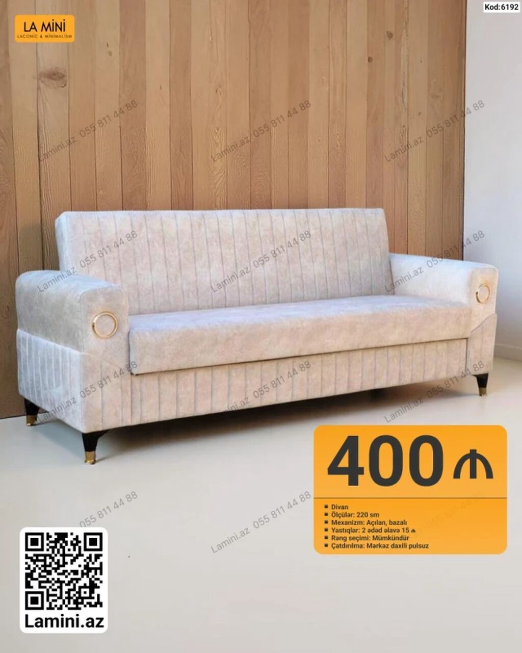 La Mini – Divan (Kod: 6192) - Ölçü: 220 sm - Mexanizm: Açılan, bazalı