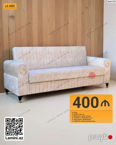 Divan – Kod: 6192 - Ölçü: 220 sm - Mexanizm: Açılan, bazalı (yataq — Bakı
