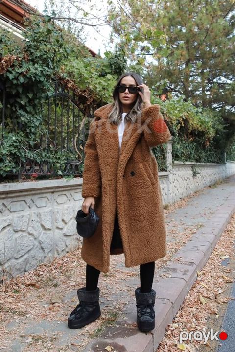 Qəhvəyi teddiyə bənzər palto, Bershka, S ölçü — Masazır