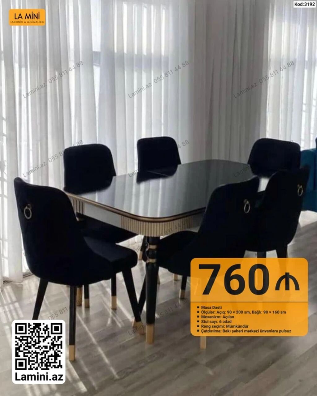 Mebel dəsti – masa və 6 stul - Model: Kod 3192 (La Mini) - Tip: Masa