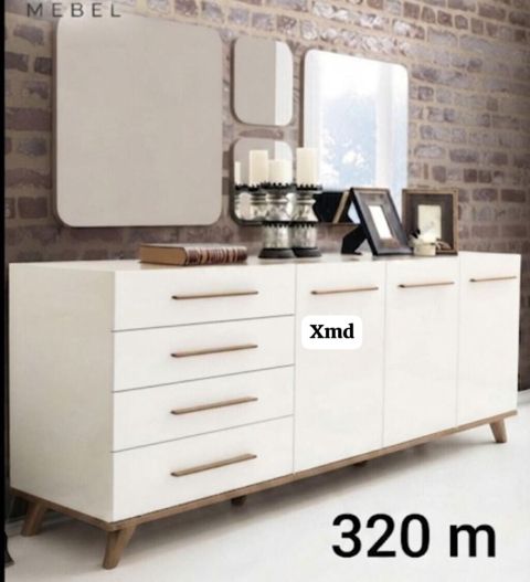 Ağ rəngli modern konsol/komod - Ümumi ölçü: təxminən 320 sm en — Xırdalan