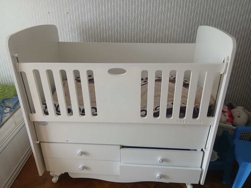 Ağ rəngli uşaq beşiyi – “Baby Mood” model - Material: MDF/laminat ağ — Mebel, Bakı (2)