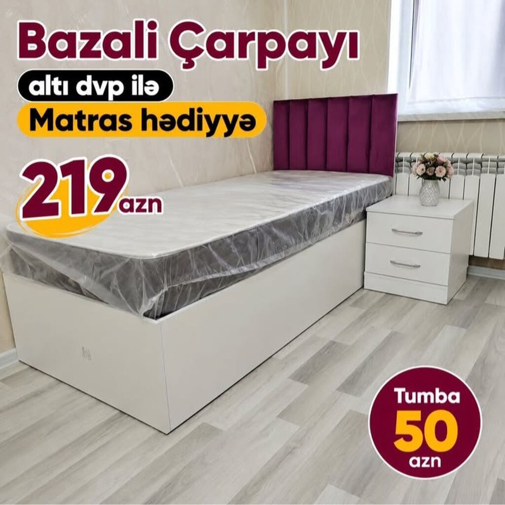 Bazalı çarpayı – altı DVP ilə. Komplektdə matras hədiyyə. - Rəng: ağ