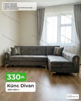 Künc divan – 260×160 sm ölçüdə, L formalı model. Yumşaq parça üzlüklə — Mebel