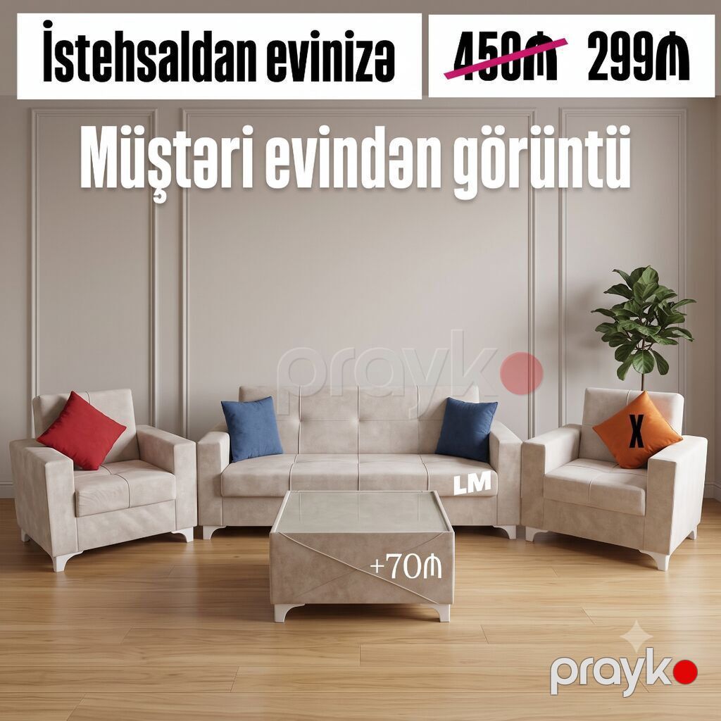 Yeni, Divan, 2 kreslo, Divan, Bazalı, Açılan — Mebel, Bakı (2)