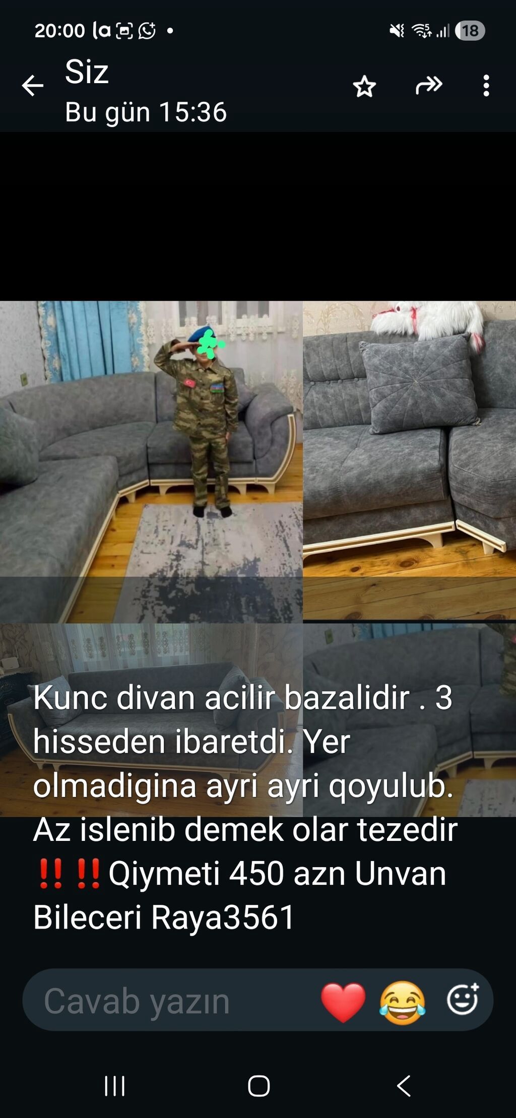 Künc divan – açılır və bazalı model. - 3 hissədən ibarətdir, modullar