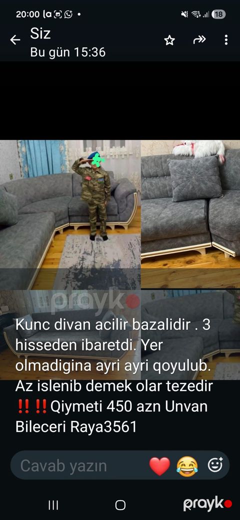 Künc divan – açılır və bazalı model. - 3 hissədən ibarətdir, modullar