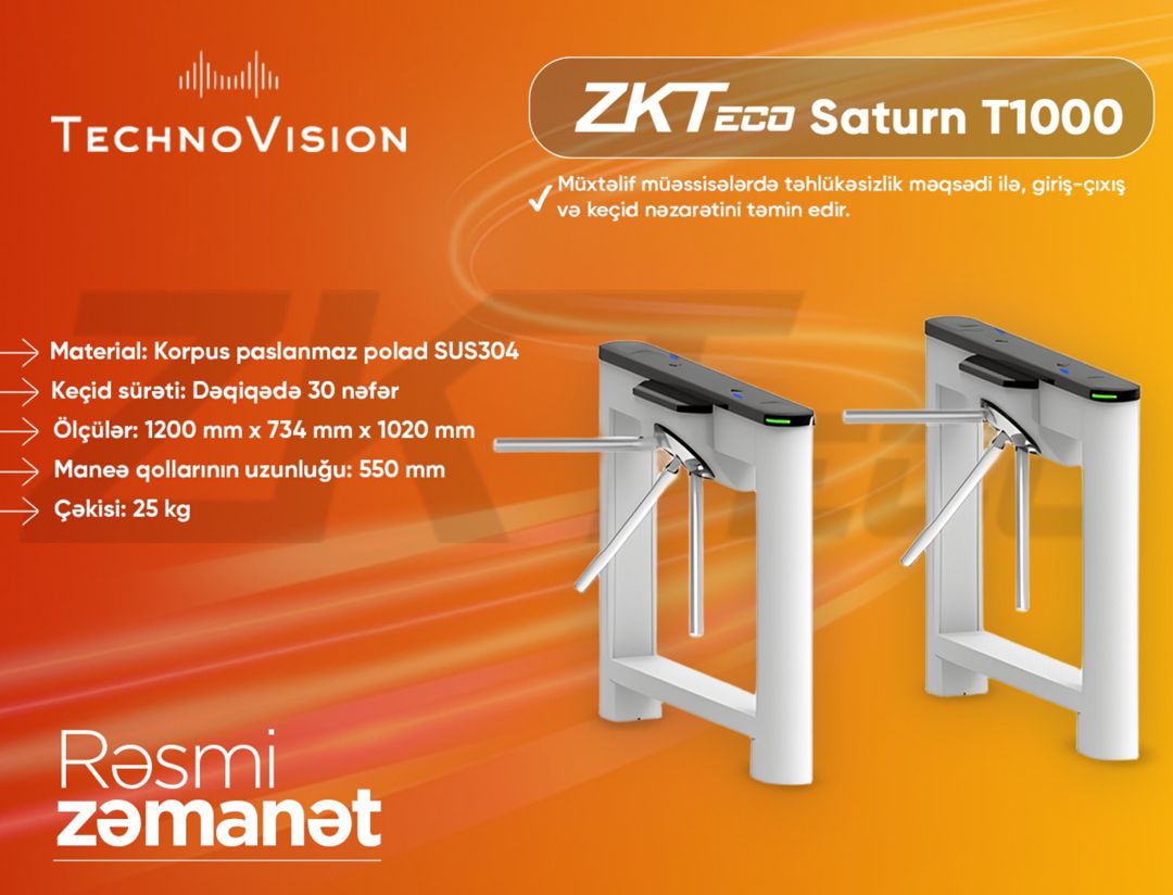 ZKTeco Saturn-T1000 Turnistile — Təhlükəsizlik sistemləri, Bakı