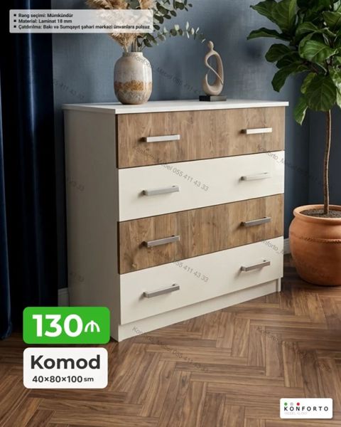 Komod – 4 çekmecəli - Ölçülər: 40 × 80 × 100 sm - Material: 18 mm