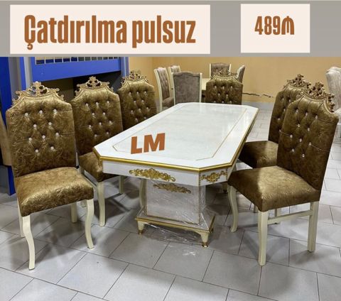 Klassik üslubda yemək otağı dəsti - Komplet: 1 ədəd düzbucaqlı masa +