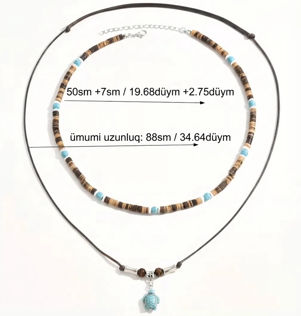 2 ədəd unisex boho okean muncuq boyunbağı, tısbağa kulonlu — Zərgərlik, Bakı (2)