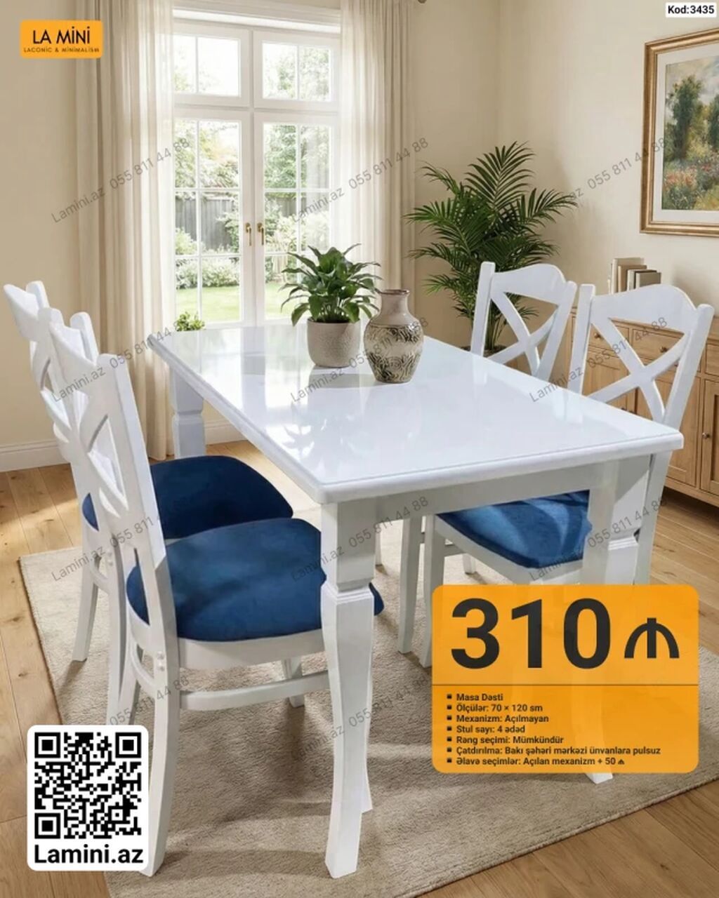 Məhsul: Masa Dəsti (Kod: 3435) - Masa ölçüləri: 70 × 120 sm - — Mebel, Bakı