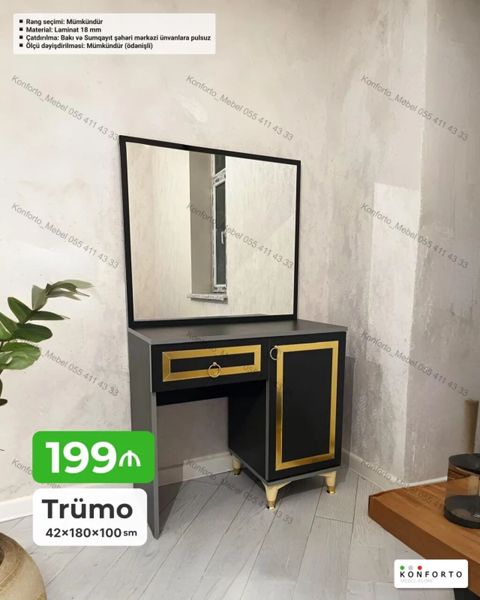Trümo – 42×180×100 sm - Modern dizaynlı, güzgülü trümo - Korpus: 18 — Konforto Mebel — Комоды и тумбы