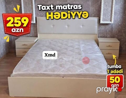 Ağ rəngdə yataq dəsti. - Taxt: yumşaq başlıqla, sadə və zərif dizayn — Bakı