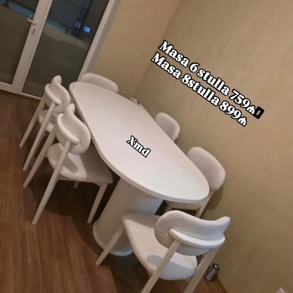 Ağ rəngli yemək/qonaq masası dəsti. - Dəst tərkibi: oval formalı masa