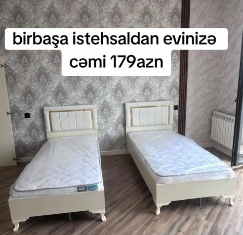Ağ rəngli tək nəfərlik çarpayı dəsti. Klassik üslubda taxta karkas