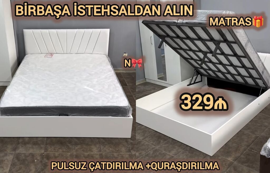 Açılan bazalı çift nəfərlik çarpayı – 329₼ - Rəng: ağ - Başlıq: müasir