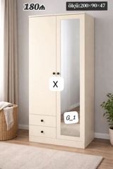 Güzgülü 2 qapılı dolab. Ölçüləri: 200×90×47 sm. Açıq krem rəngli — Mebel