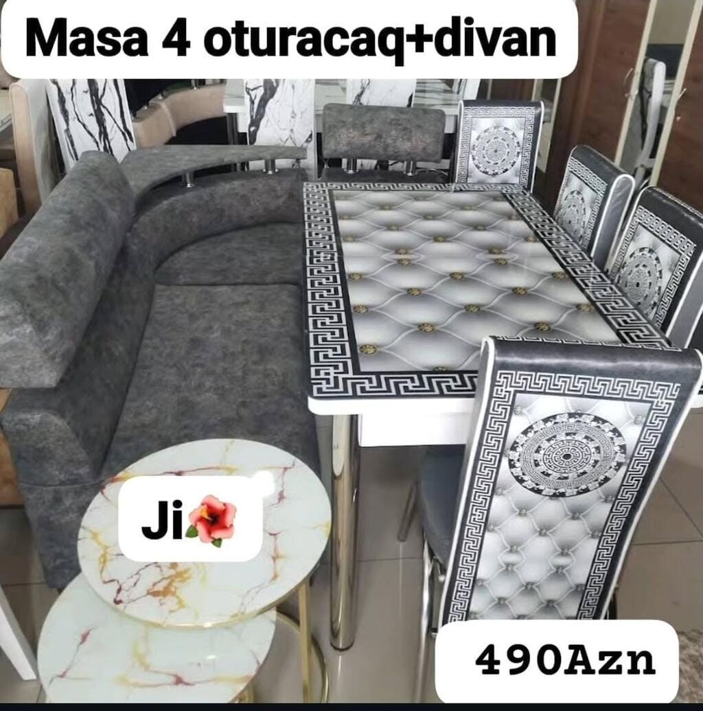 Mətbəx/dining dəsti – masa, 4 ədəd oturacaq və künc divan - Dəst