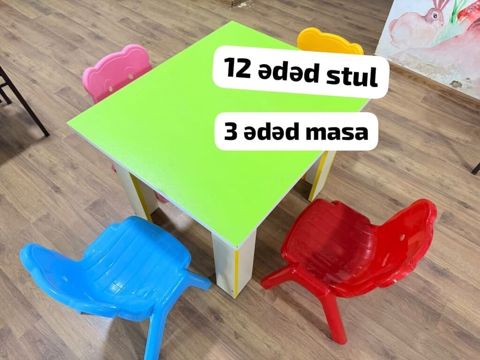 Uşaq masa və stulu dəsti satılır (3 masa + 12 stul)