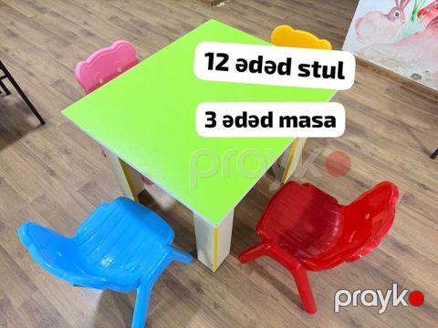 Uşaq masa və stulu dəsti satılır (3 masa + 12 stul)
