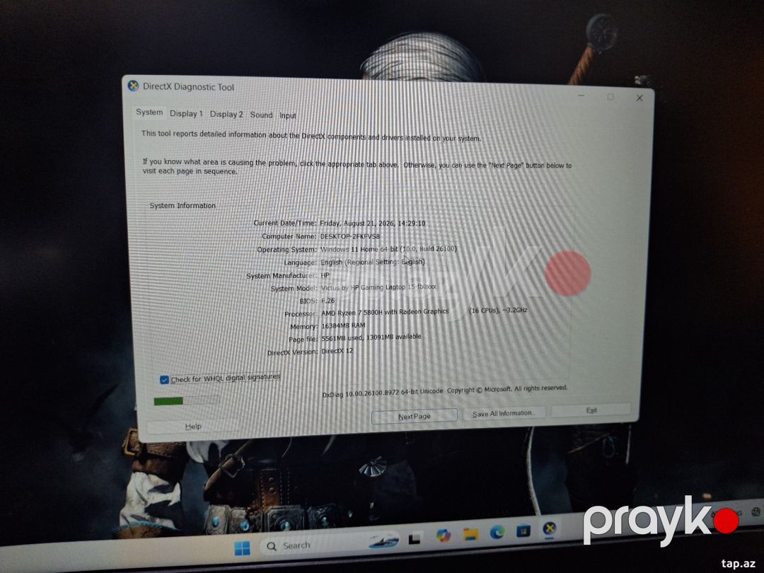 HP Victus Ryzen 7 5800H Rtx3050ti 4GB — Elektronika, Bakı (7)