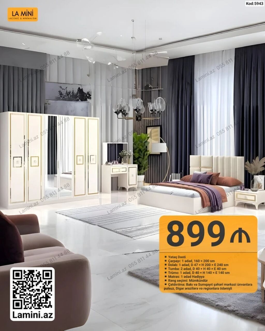 LA MİNİ – Yataq Dəsti (Kod: 5943) • Qiymət: 899 ₼ • Komplektasiya — Mebel, Bakı