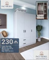 Yeni, 3 qapılı, Siyirməli, Ağ, Açılan, Düz dolab — Furniture