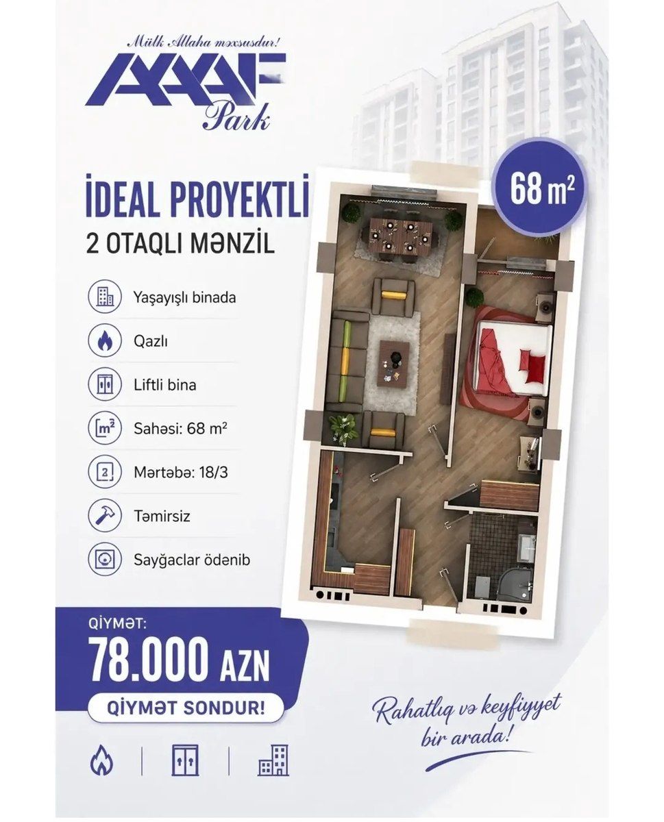 2-otaqlı yeni tikili, Xırdalan ş., 68 m² — Mənzil, Xırdalan (2)
