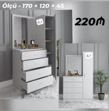 Ağ rəngli makiyaj/komod dəsti – güzgülü model - Ölçü: 170 × 120 × 45 — Furniture