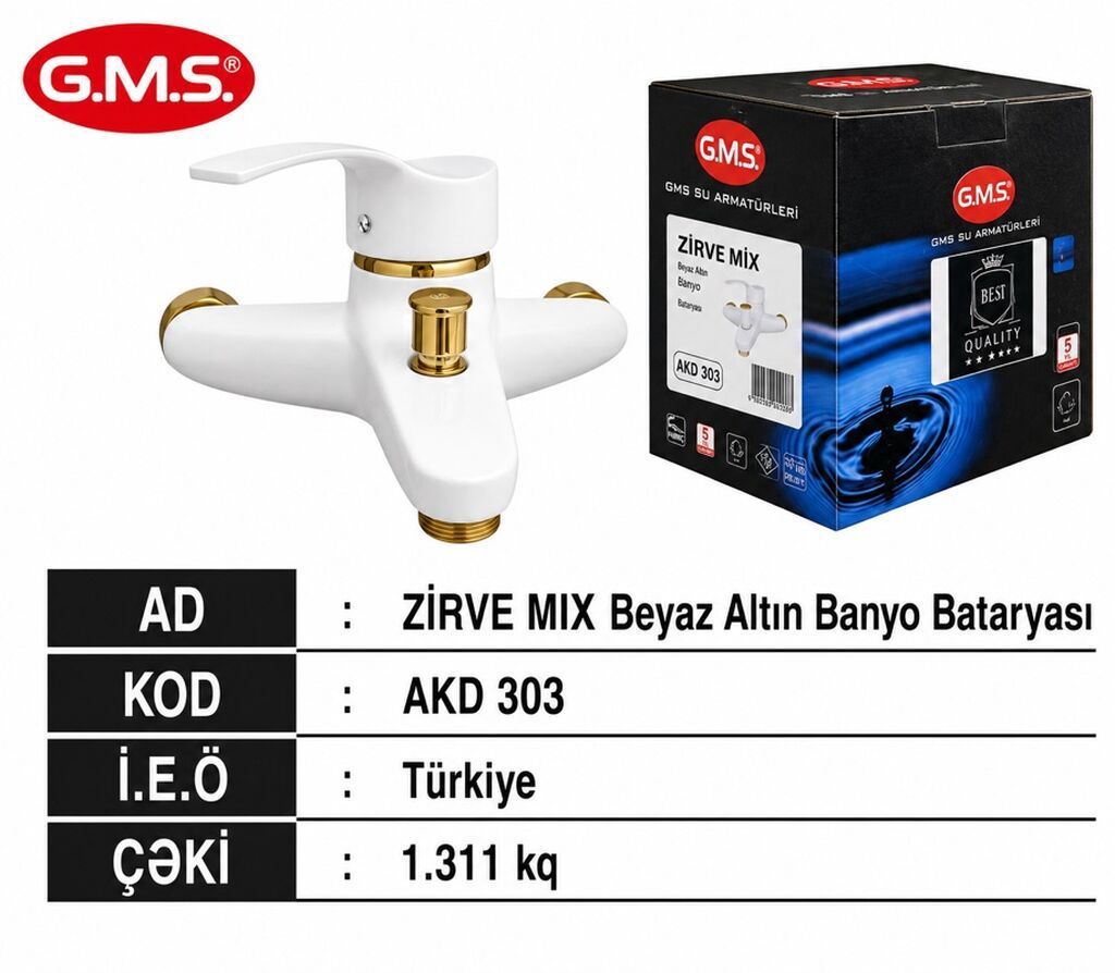 G.M.S ZİRVE MIX – ağ/qızılı rəngdə banyo bataryası - Model/kod: AKD — Santexnika, Qobu