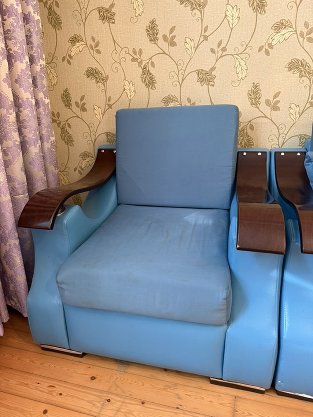 Mavi rəngdə salon dəsti – 3 hissədən ibarət: - 3 yerlik geniş divan - — Mebel, Masazır (3)