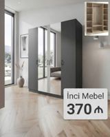 Yeni, 3 qapılı, Güzgülü, Boz, Açılan, Düz dolab — Furniture