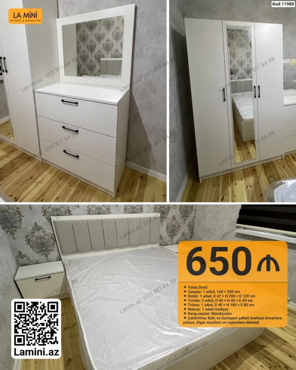Yataq Dəsti – La Mini (Kod: 11980) Tərkibi: - Çarpayı: 1 ədəd, 160 x — Mebel, Bakı