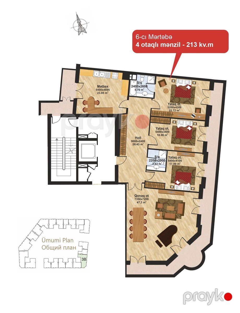 Satılır 4 otaqlı yeni tikili 213 m² — Mənzil, Bakı (8)