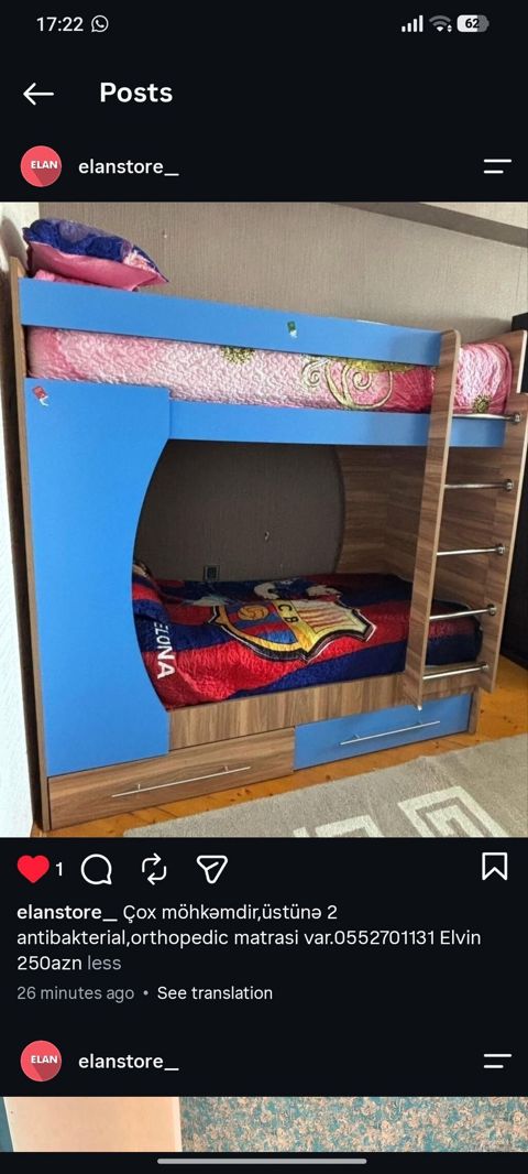 Oğlan və qız üçün, İşlənmiş, Çarpayı, Matras ilə, Siyirməli, Laminat