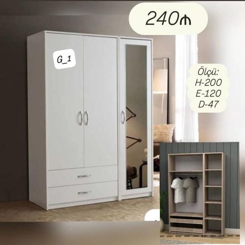 G_1 model paltar şkafı - Rəng: ağ - 3 qapılı konstruksiya: ikili
