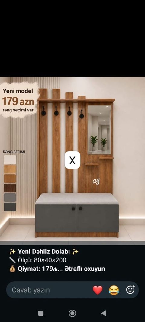 Yeni Dəhliz Dolabı – yeni model - Ölçü: 80 × 40 × 200 sm - Qiymət — Ucuz serfeli Mebel — Hallway furniture