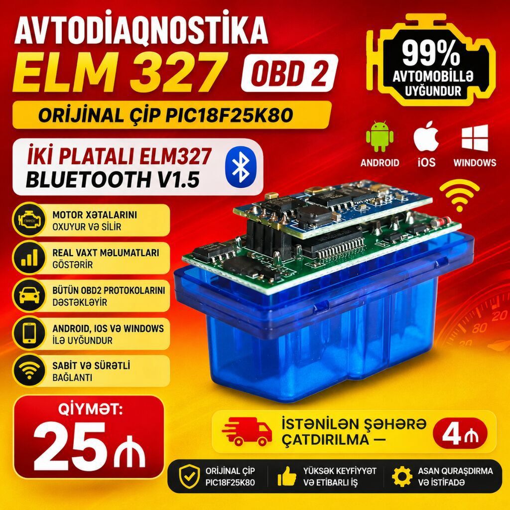 Diaqnostika cihazı "elm327" Cihaz iki platalı ELM327 Bluetooth V1.5 — Avto, Lənkəran