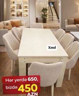Mətbəx/qonaq otağı üçün dəst – düzbucaqlı süfrə masası və 6 ədəd — Mebel