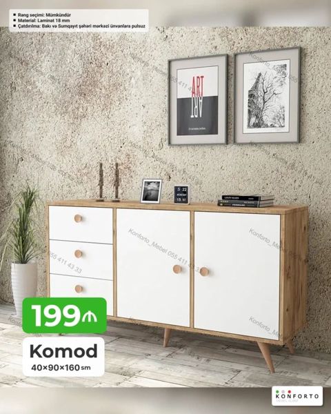 Komod – 40×90×160 sm - Material: 18 mm laminat - Rəng seçimi