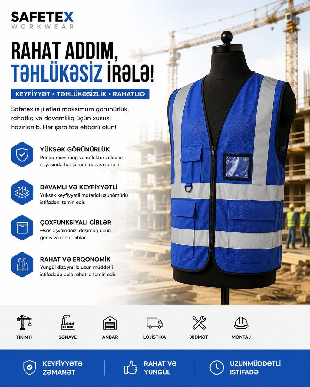 Safetex İş Jiletləri (Sarı, Standart Ölçü) — Qorunma vasitələri, Digah (6)