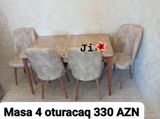 Mətbəx/diner dəsti – 1 masa + 4 oturacaq - Masa: mərmər naxışlı üst — Furniture