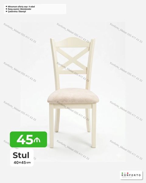Stul – 40×45 sm • Klassik dizayn: arxalıqda X formalı dekor, yumşaq