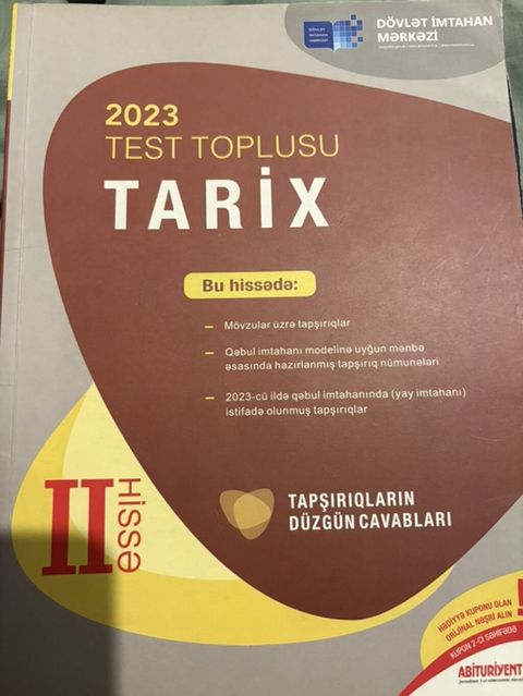 Məhsul: 2023 “Test Toplusu – Tarix”, II hissə Xüsusiyyətlər: - Dövlət