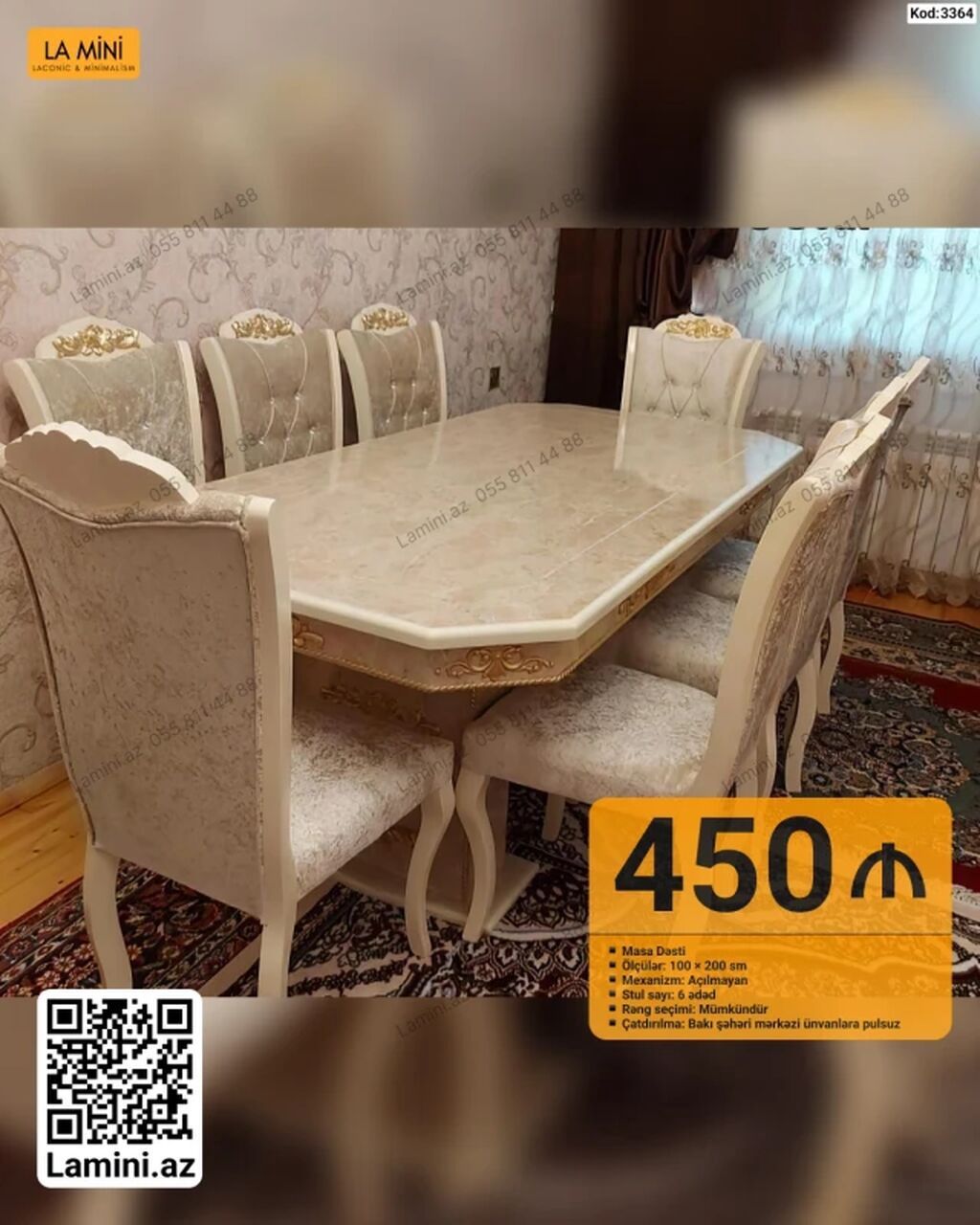 Masa Dəsti – Klassik üslubda yemək otağı üçün - Ölçülər: 100 × 200 sm